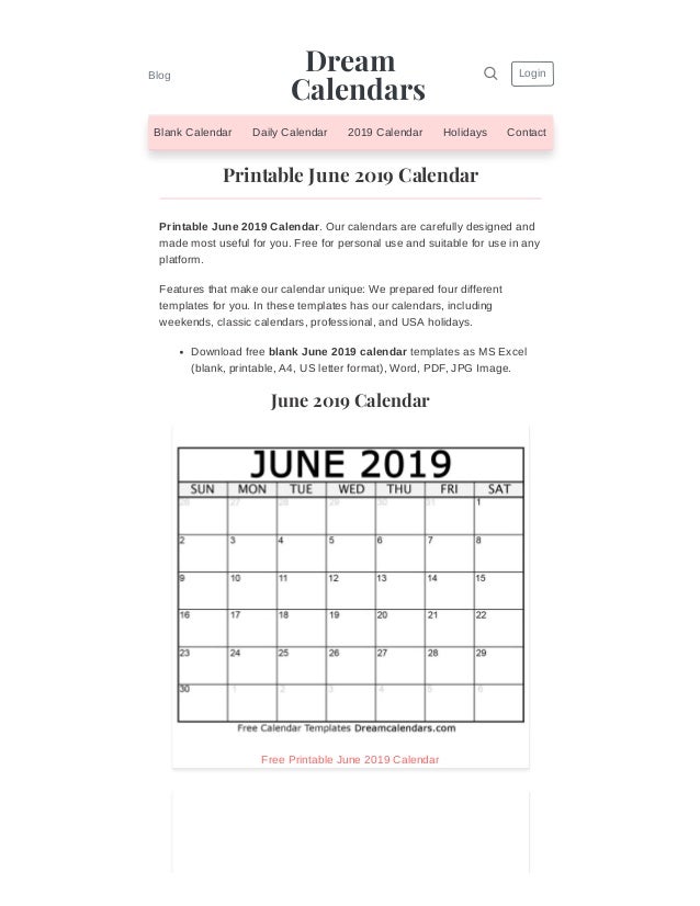 Printable June 2019 Calendar graphic regarding Printable June Calendar titled Printable June 2019 Calendar